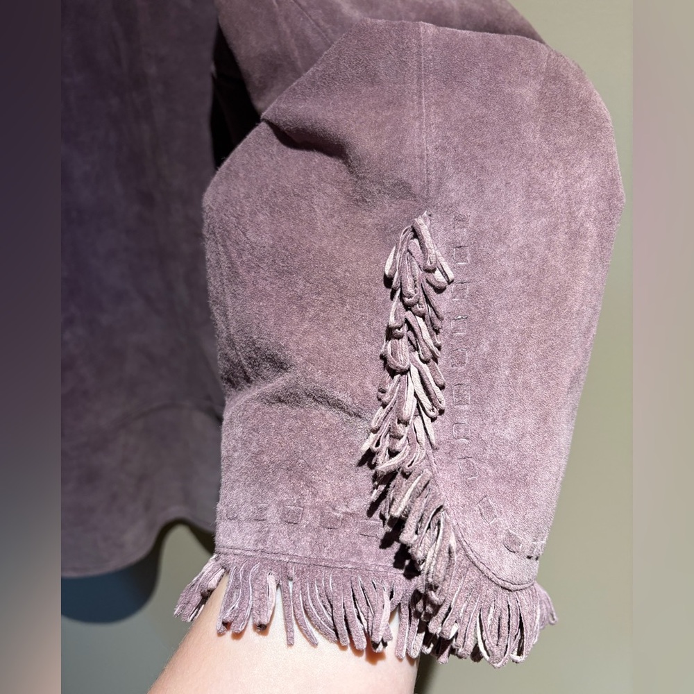 Lavender Suede Fringe Collar Jacket - Picture 6 of 13